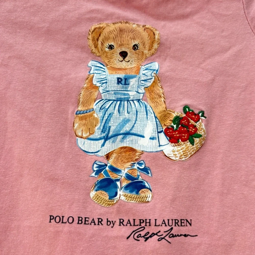 Ralph Lauren Polo Bear Pink‎ Cotton Ruffle Hem Dress Baby Girl 18M